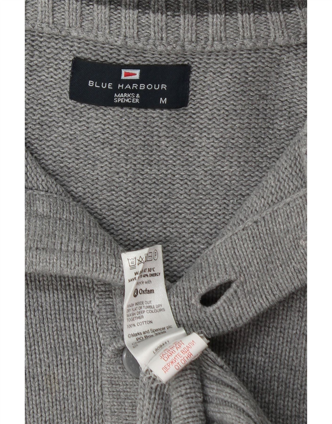 Marks & Spencer Mens Blue Harbour Button Neck Jumper Sweater Medium Grey