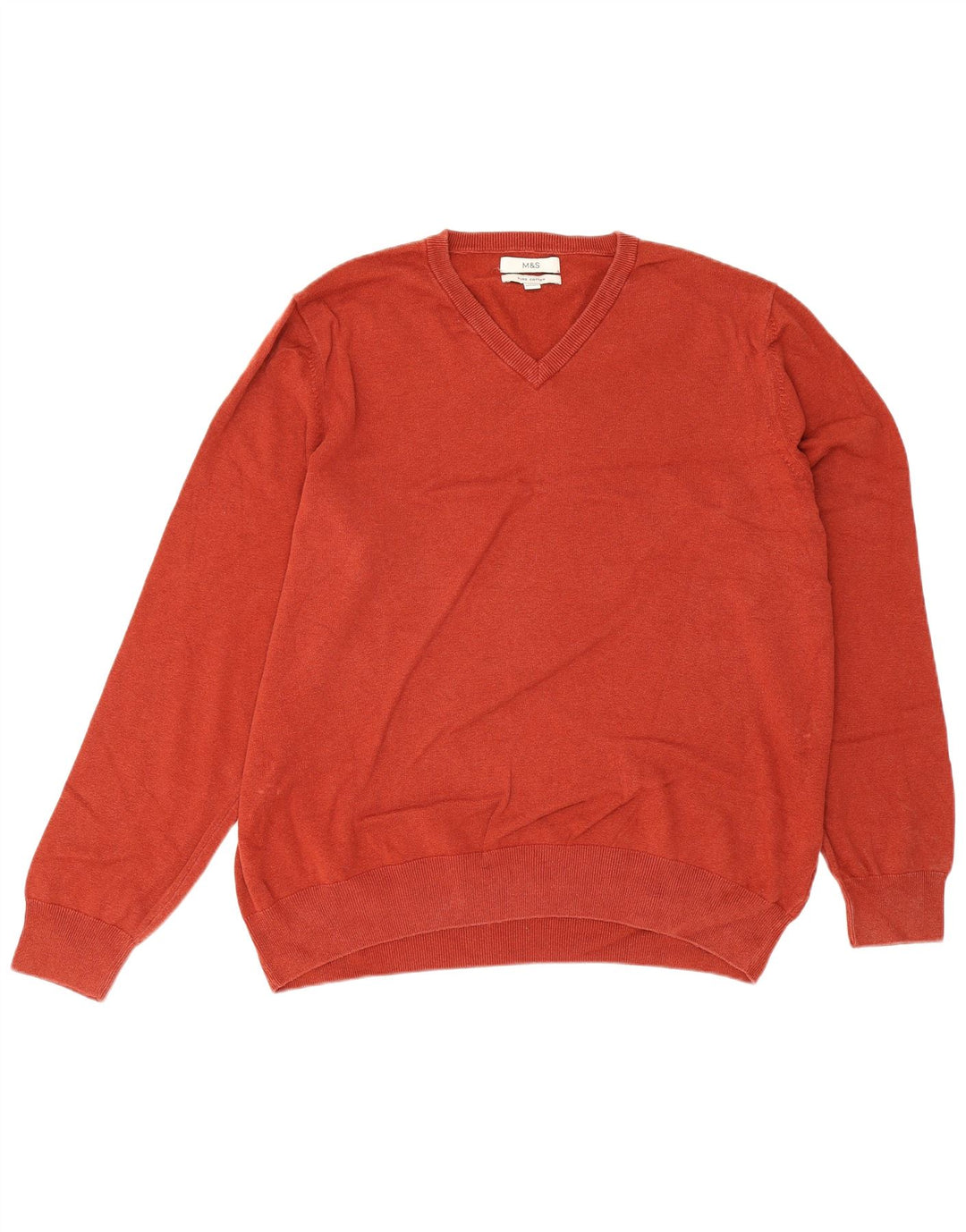 Marks & Spencer Mens V-Neck Jumper Sweater 2XL Maroon Cotton
