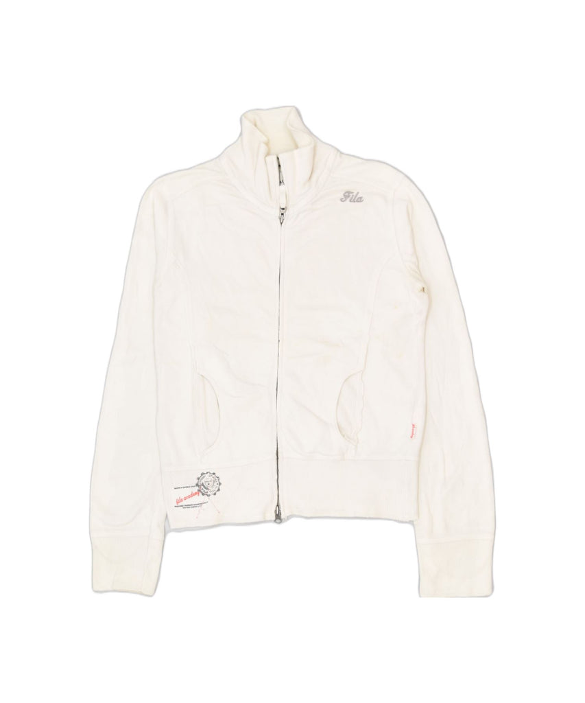 FILA Womens Tracksuit Top Jacket UK 12 Medium Off White Cotton | Vintage | Thrift | Second-Hand | Used Clothing | Messina Hembry 