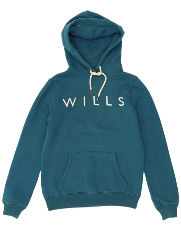 Jack Wills Womens Graphic Hoodie Jumper UK 8 Small Blue Cotton