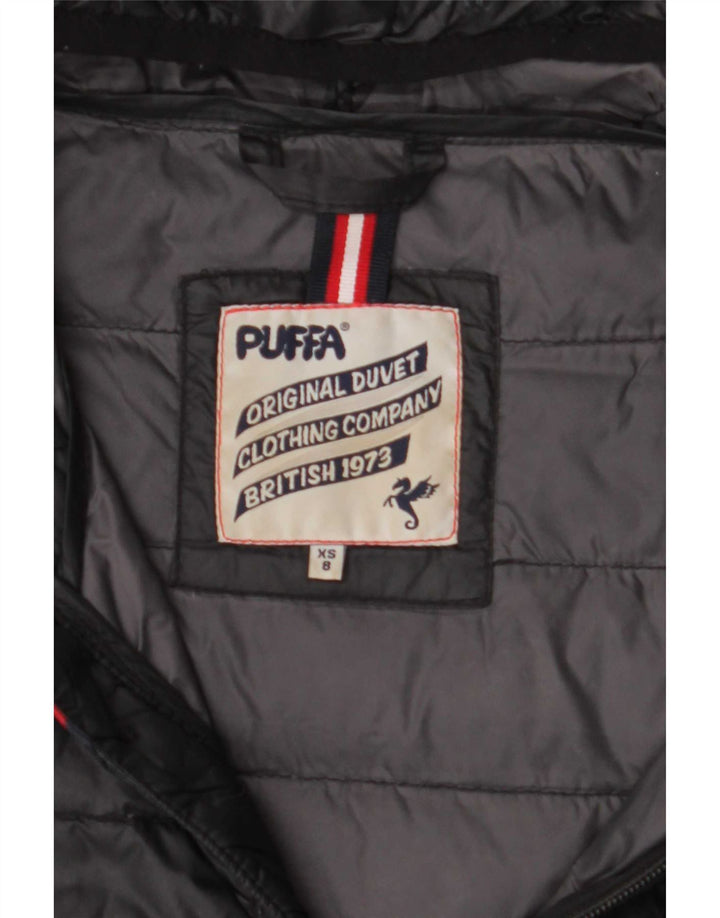Puffa Womens Hooded Padded Coat UK 8 Small Black Nylon