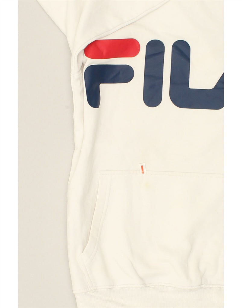 FILA Womens Graphic Hoodie Jumper UK 6 XS White Cotton | Vintage Fila | Thrift | Second-Hand Fila | Used Clothing | Messina Hembry 