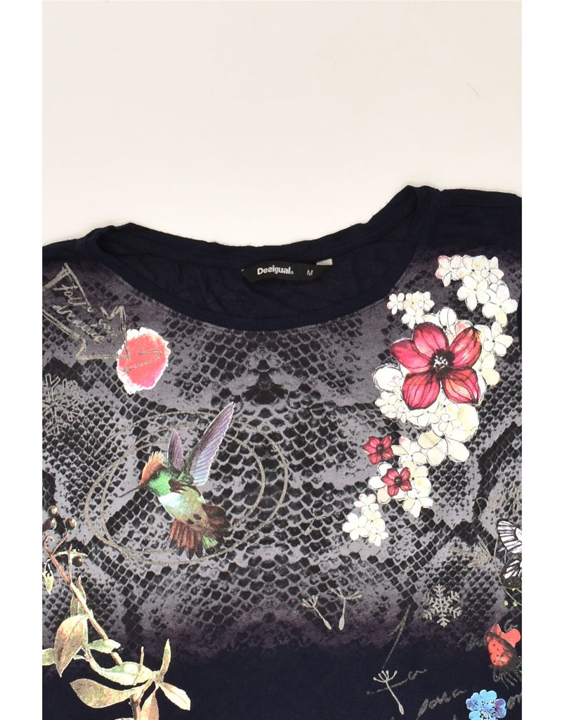 DESIGUAL Womens Graphic Blouse Top UK 14 Medium Navy Blue Floral | Vintage Desigual | Thrift | Second-Hand Desigual | Used Clothing | Messina Hembry 