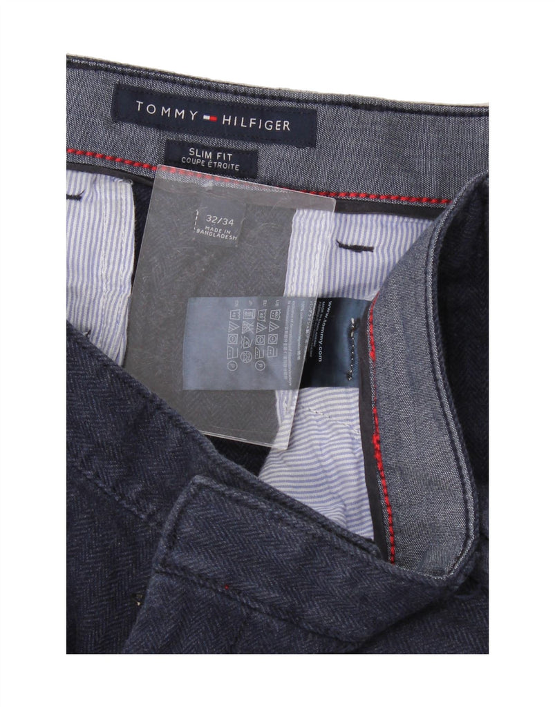 TOMMY HILFIGER Mens Slim Fit Chino Trousers W32 L34 Navy Blue Cotton Vintage Tommy Hilfiger and Second-Hand Tommy Hilfiger from Messina Hembry 