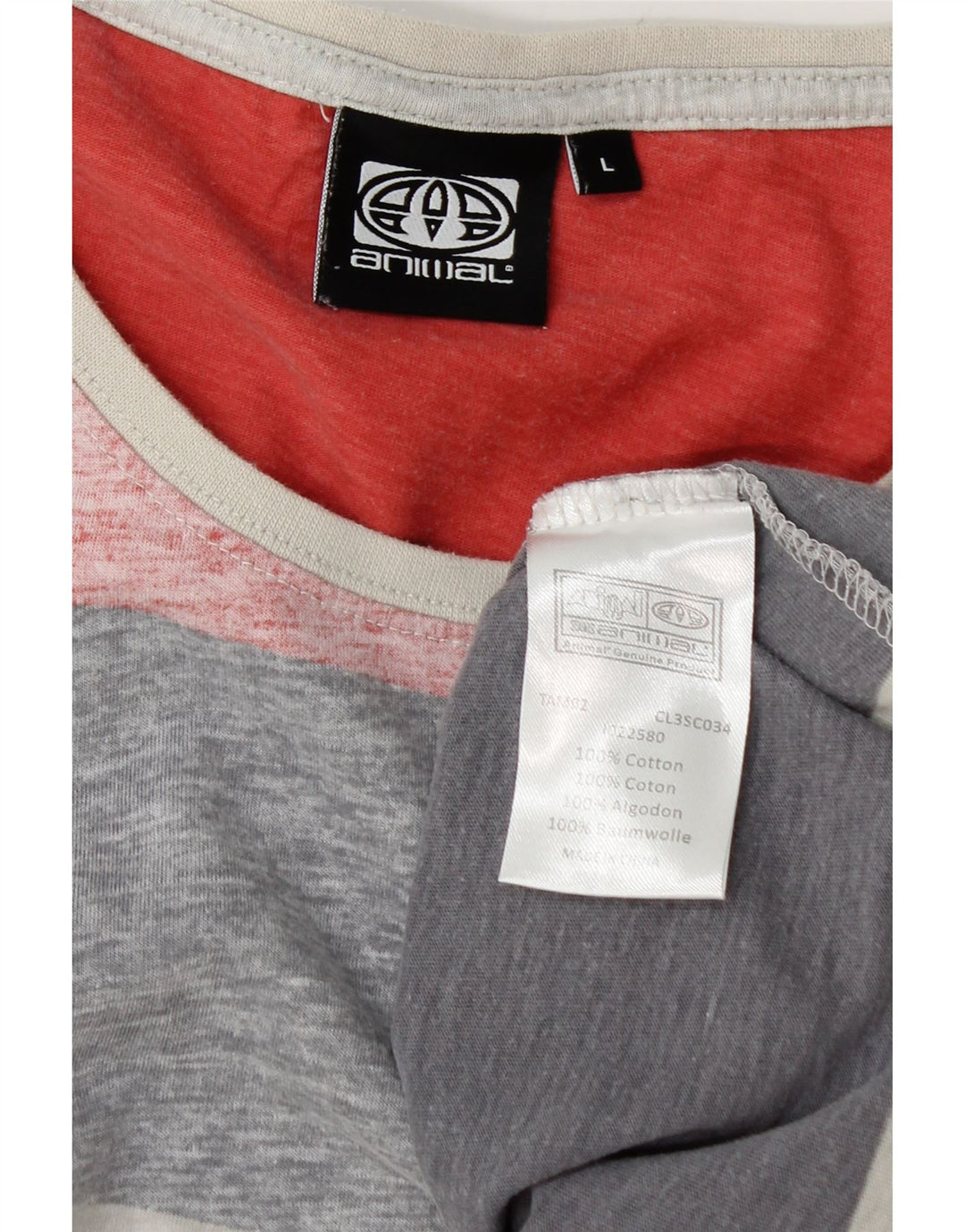 Animal Mens T-Shirt Top Large Multicoloured Striped Cotton