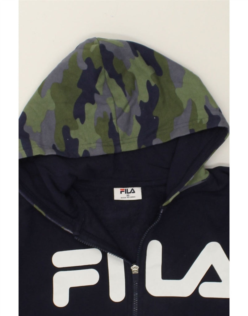 FILA Boys Graphic Zip Hoodie Sweater 15-16 Years Navy Blue Camouflage | Vintage Fila | Thrift | Second-Hand Fila | Used Clothing | Messina Hembry 