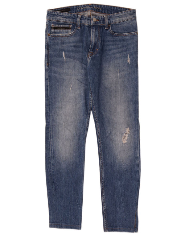 Calvin Klein Womens Distressed Skinny Jeans W30 L28 Blue Cotton