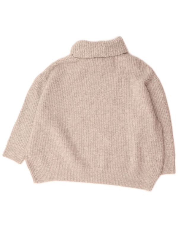 Zara Womens 3/4 Sleeve Oversized Roll Neck Jumper Sweater UK 10 Small Grey