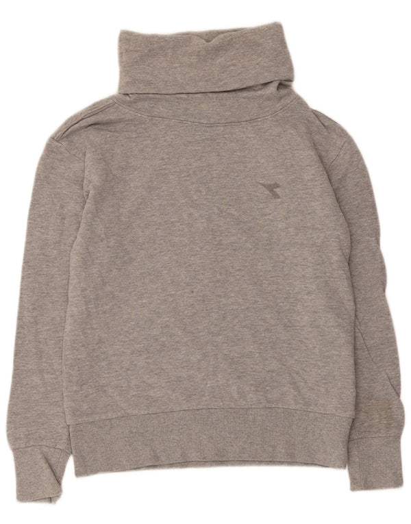 Diadora Womens Roll Neck Sweatshirt Jumper UK 10 Small Grey Flecked Cotton