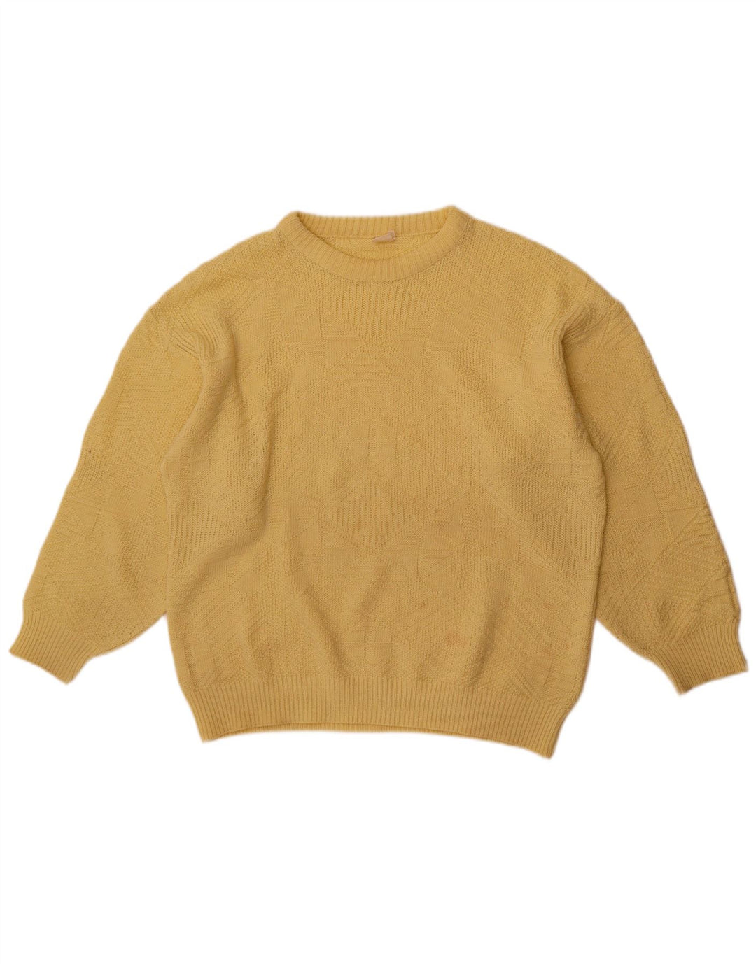 Mark Astor Mens Crew Neck Jumper Sweater IT 52 Large Yellow Geometric