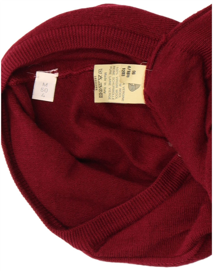 VINTAGE Mens V-Neck Jumper Sweater IT 50 Medium Maroon Virgin Wool