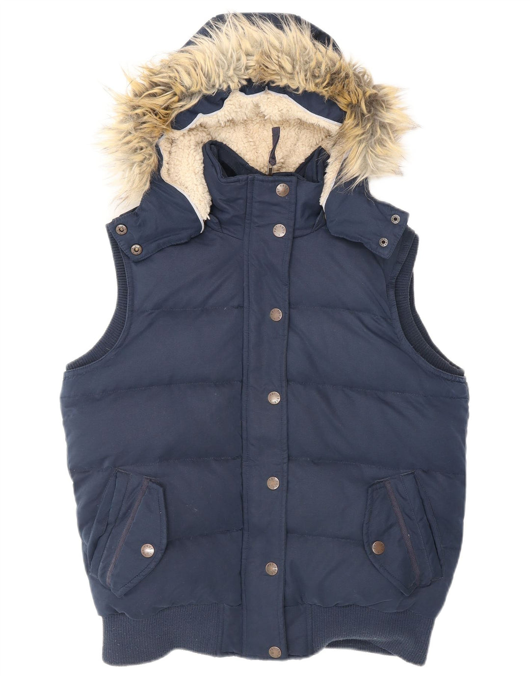 Fat Face Womens Hooded Padded Gilet UK 12 Medium Navy Blue Polyester