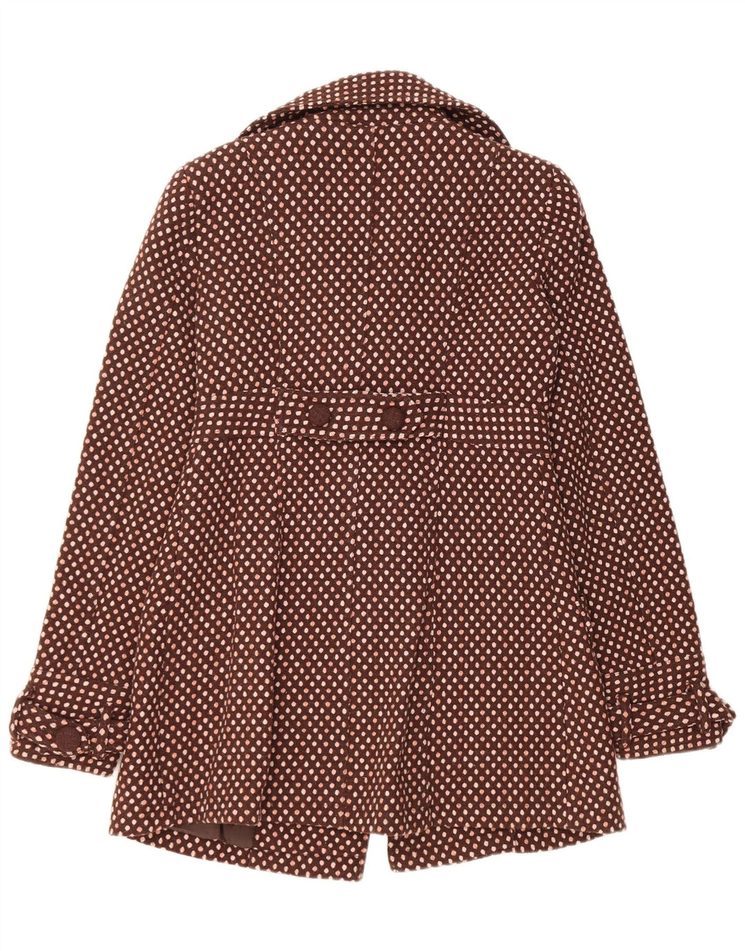 Vintage Womens Double Breasted Coat UK 12 Medium Brown Polka Dot Wool