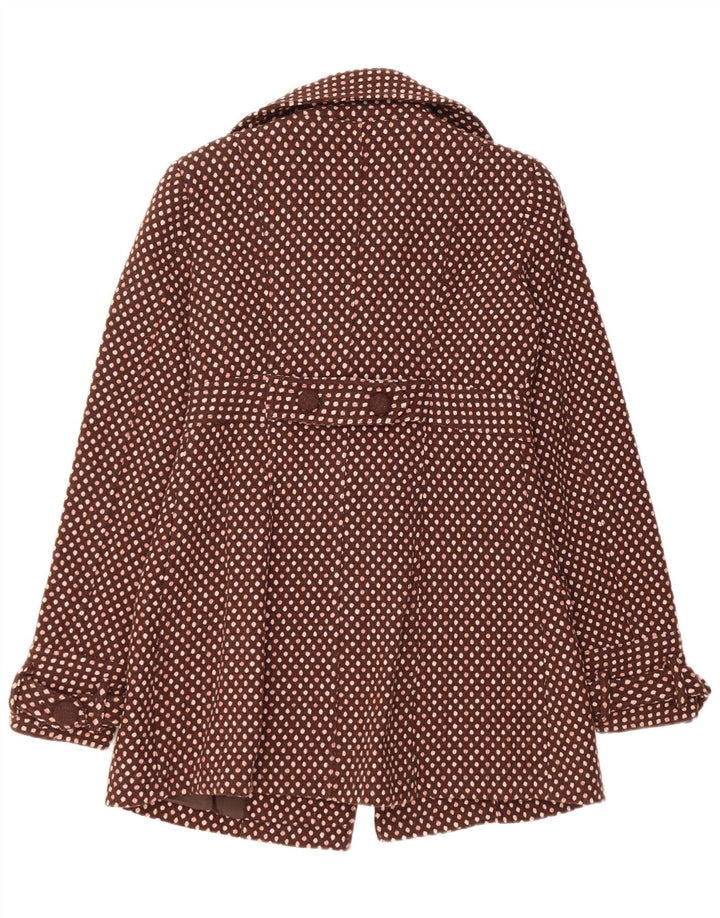 Vintage Womens Double Breasted Coat UK 12 Medium Brown Polka Dot Wool