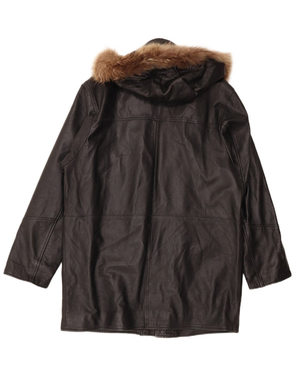 Gianfranco Cenci Mens Hooded Leather Coat UK 42 XL Black