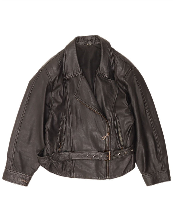 Vintage Womens Leather Biker Jacket UK 14 Large Black Leather