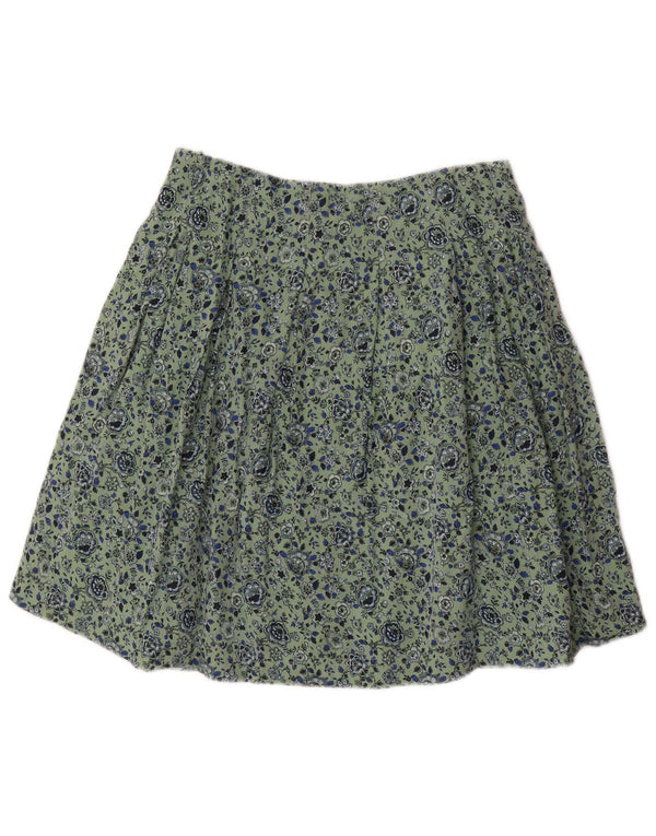 Fat Face Womens Pleated Skirt UK 8 Small W28 Green Floral Viscose