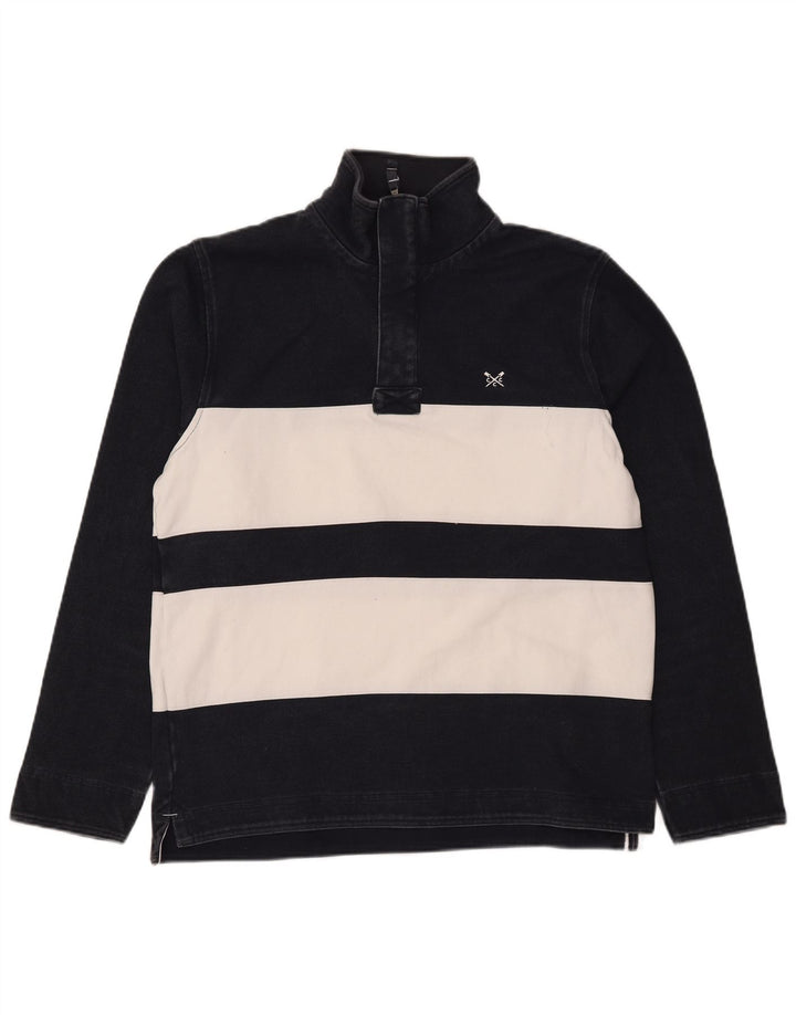 CREW CLOTHING Mens Zip Neck Sweatshirt Jumper Medium Navy Blue Striped