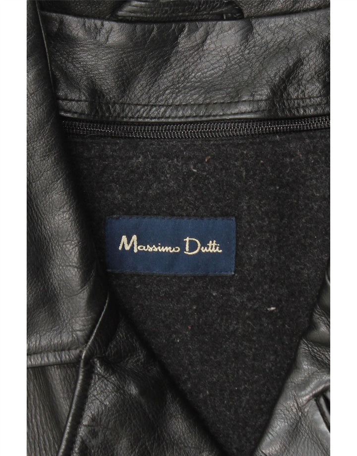 Massimo Dutti Mens Leather Coat UK 40 Large Black