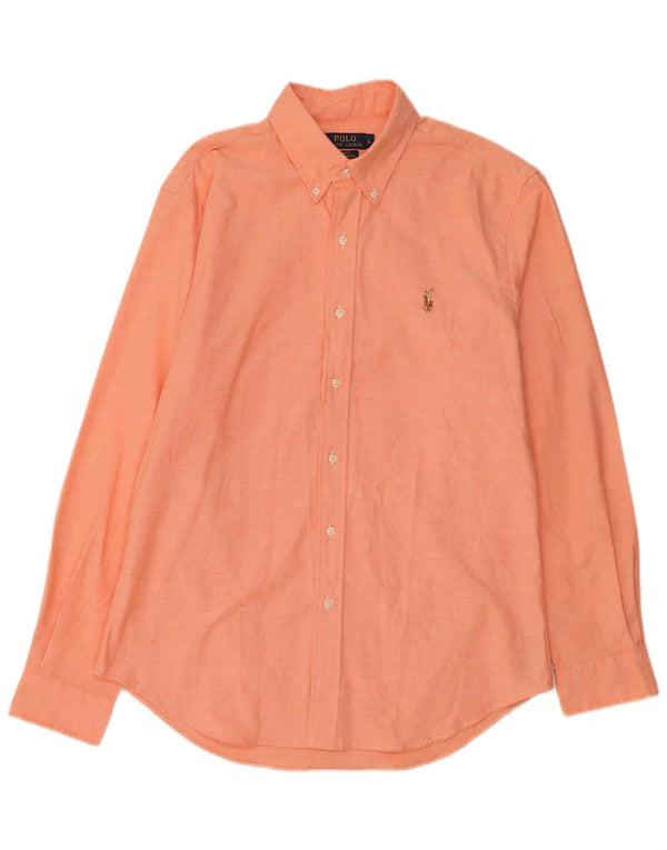 Ralph Lauren Mens Stretch Oxford Slim Fit Shirt Large Orange Cotton