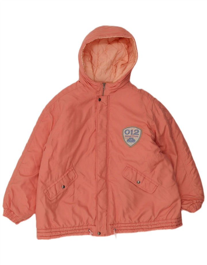 Benetton Womens Hooded Padded Jacket UK 18 XL Pink Polyester