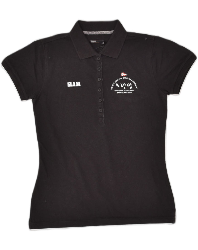 SLAM Womens Polo Shirt UK 10 Small Black Cotton | Vintage Slam | Thrift | Second-Hand Slam | Used Clothing | Messina Hembry 