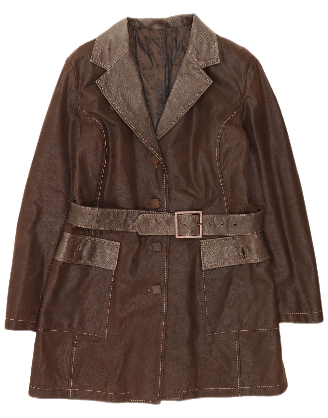 Vintage Womens Leather Coat IT 50 XL Brown Classic