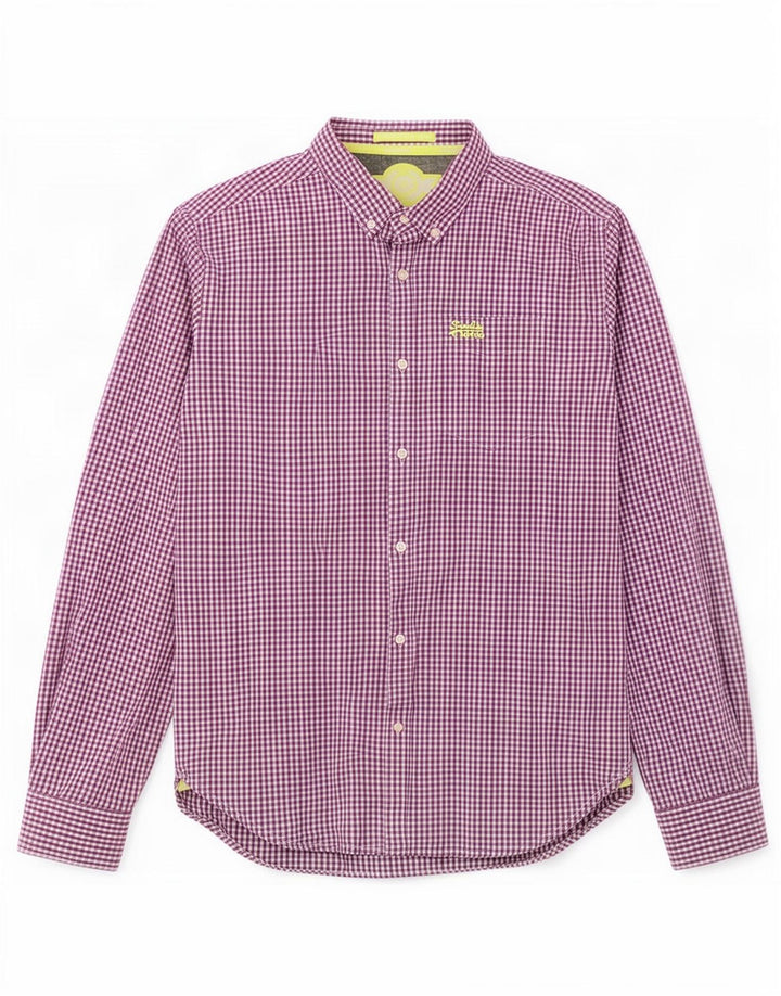 Superdry Mens Shirt Large Purple Gingham Cotton