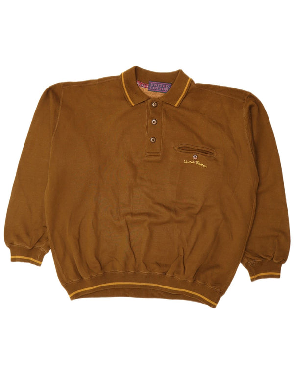 United Cotton Mens Loose Fit Polo Neck Sweatshirt Jumper Medium Brown