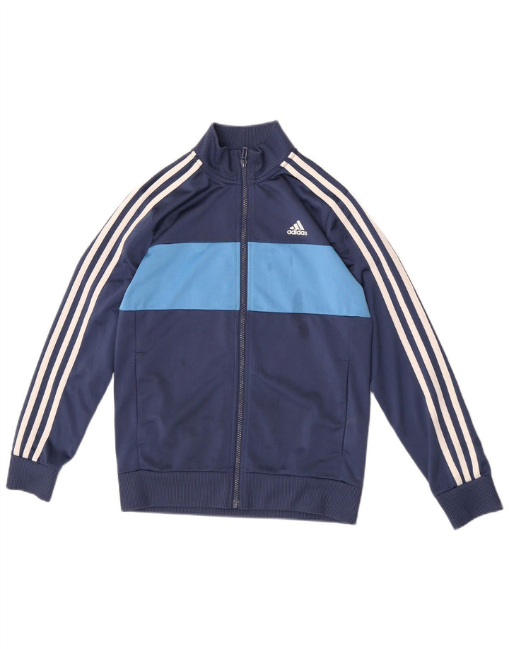 Adidas Boys Tracksuit Top Jacket 11-12 Years Navy Blue Colourblock