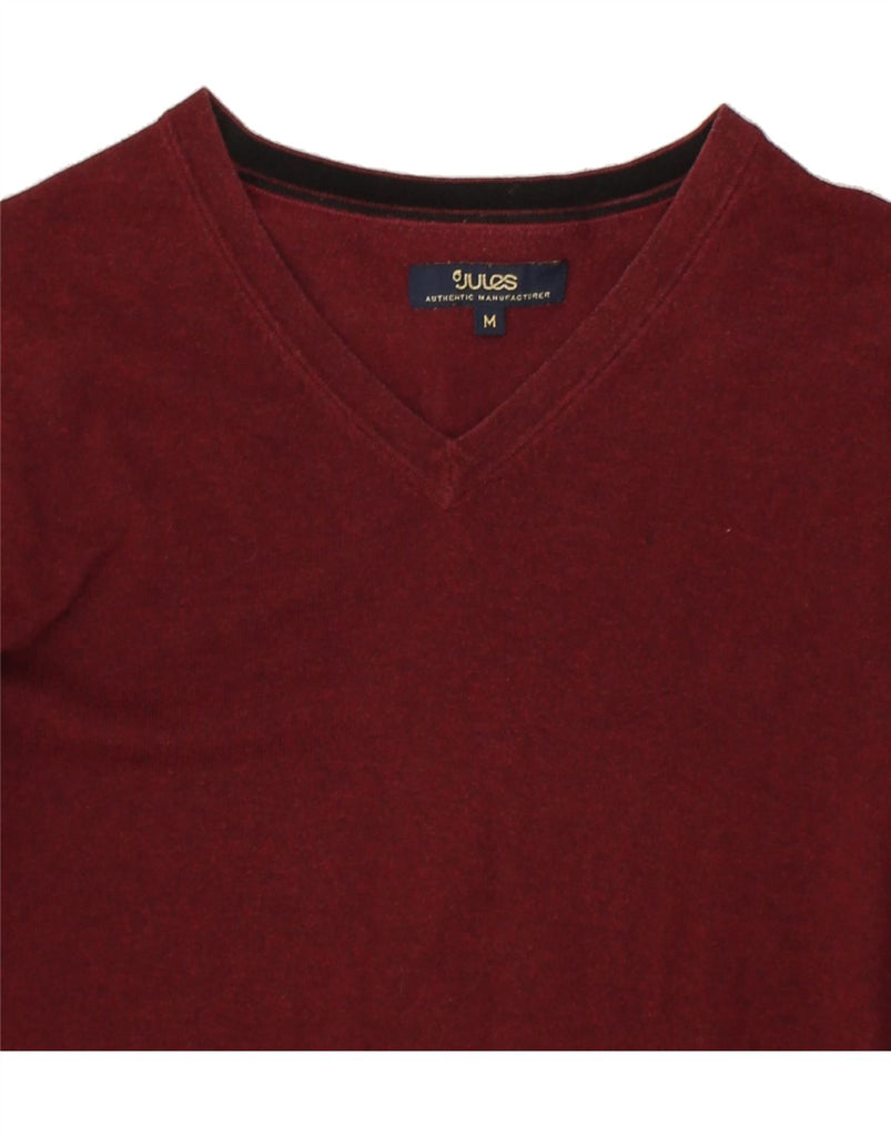 JULES Mens V-Neck Jumper Sweater Medium Burgundy Cotton | Vintage Jules | Thrift | Second-Hand Jules | Used Clothing | Messina Hembry 