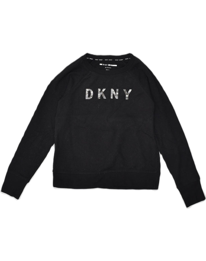 DKNY Womens Graphic Sweatshirt Jumper UK 6 XS Black Cotton | Vintage Dkny | Thrift | Second-Hand Dkny | Used Clothing | Messina Hembry 