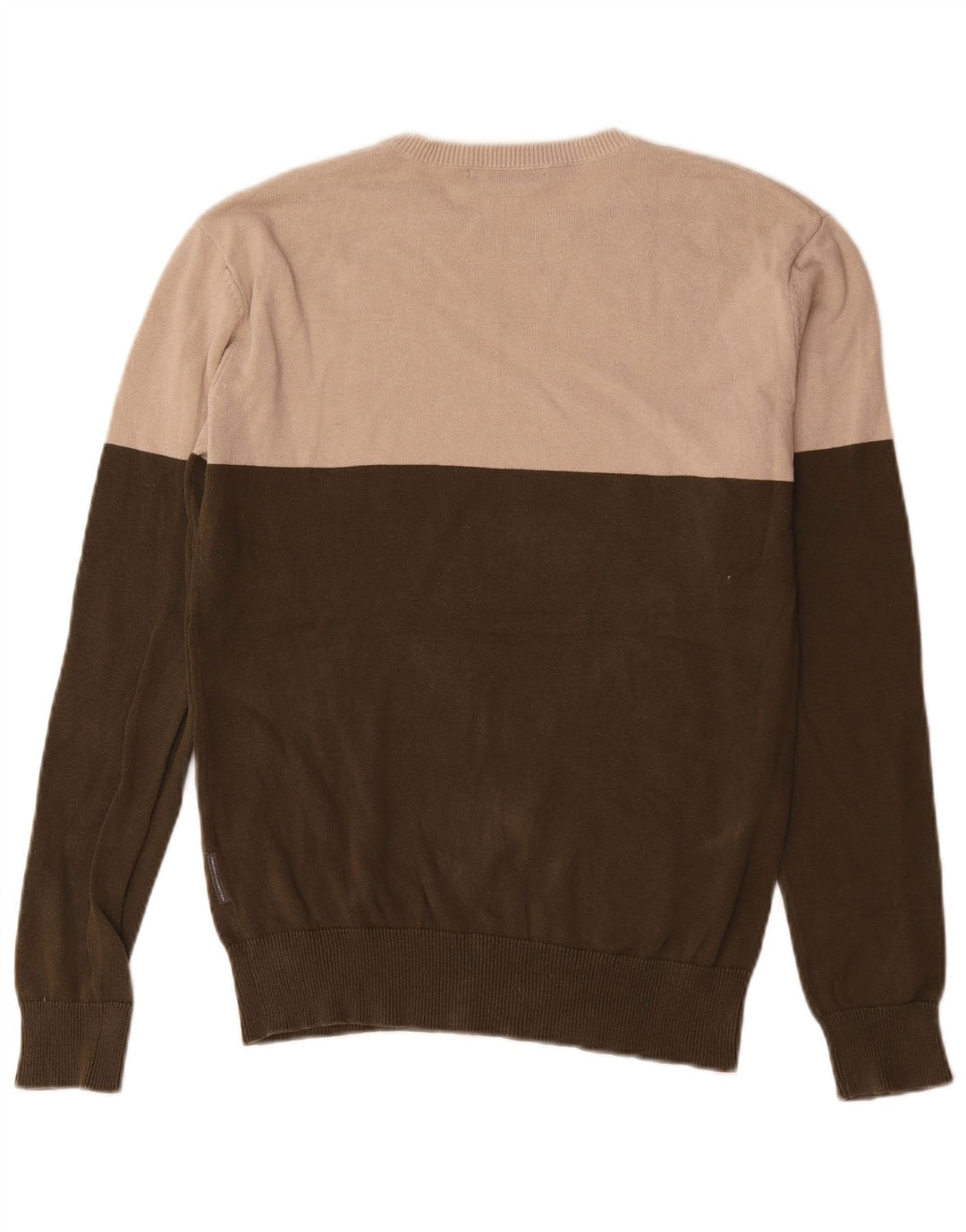 French Connection Mens Crew Neck Jumper Sweater Small Khaki Colourblock