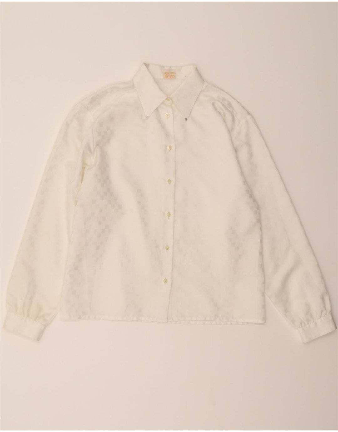 VINTAGE Womens Shirt EU 40 Medium White Geometric Vintage Vintage and Second-Hand Vintage from Messina Hembry 