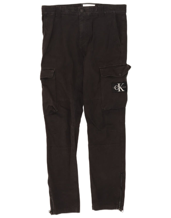 Calvin Klein Mens Graphic Slim Cargo Trousers W30 L30 Black Cotton