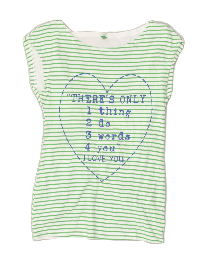 BENETTON Girls Sleeveless Graphic Blouse Top 10-11 Years XL Green Striped | Vintage Benetton | Thrift | Second-Hand Benetton | Used Clothing | Messina Hembry 