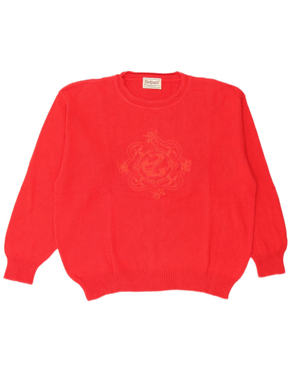Setball Mens Graphic Loose Fit Crew Neck Jumper Sweater IT 48 Small Red