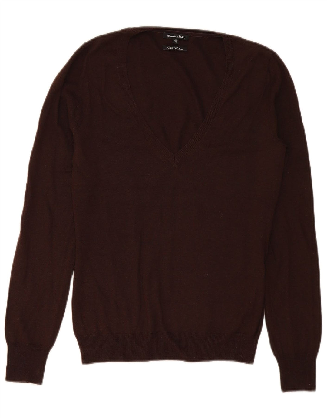Massimo Dutti Womens V-Neck Jumper Sweater UK 10 Small Brown Silk