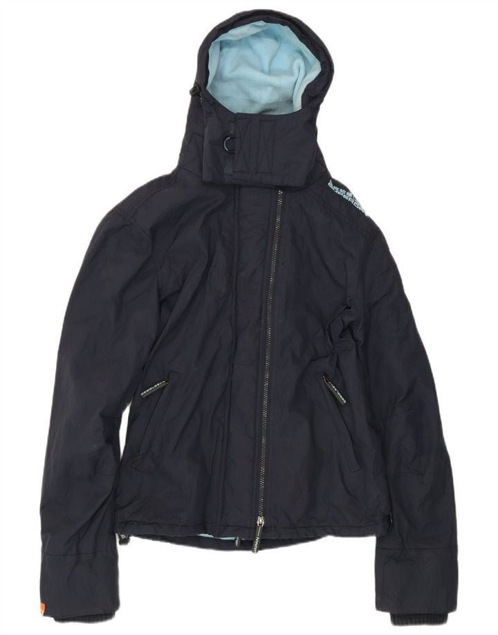 Superdry Womens Hooded Windbreaker Jacket UK 14 Medium Navy Blue Nylon