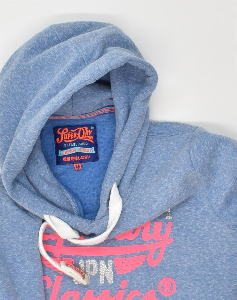 SUPERDRY Womens Graphic Hoodie Jumper UK 12 Medium Blue Polyester | Vintage Superdry | Thrift | Second-Hand Superdry | Used Clothing | Messina Hembry 