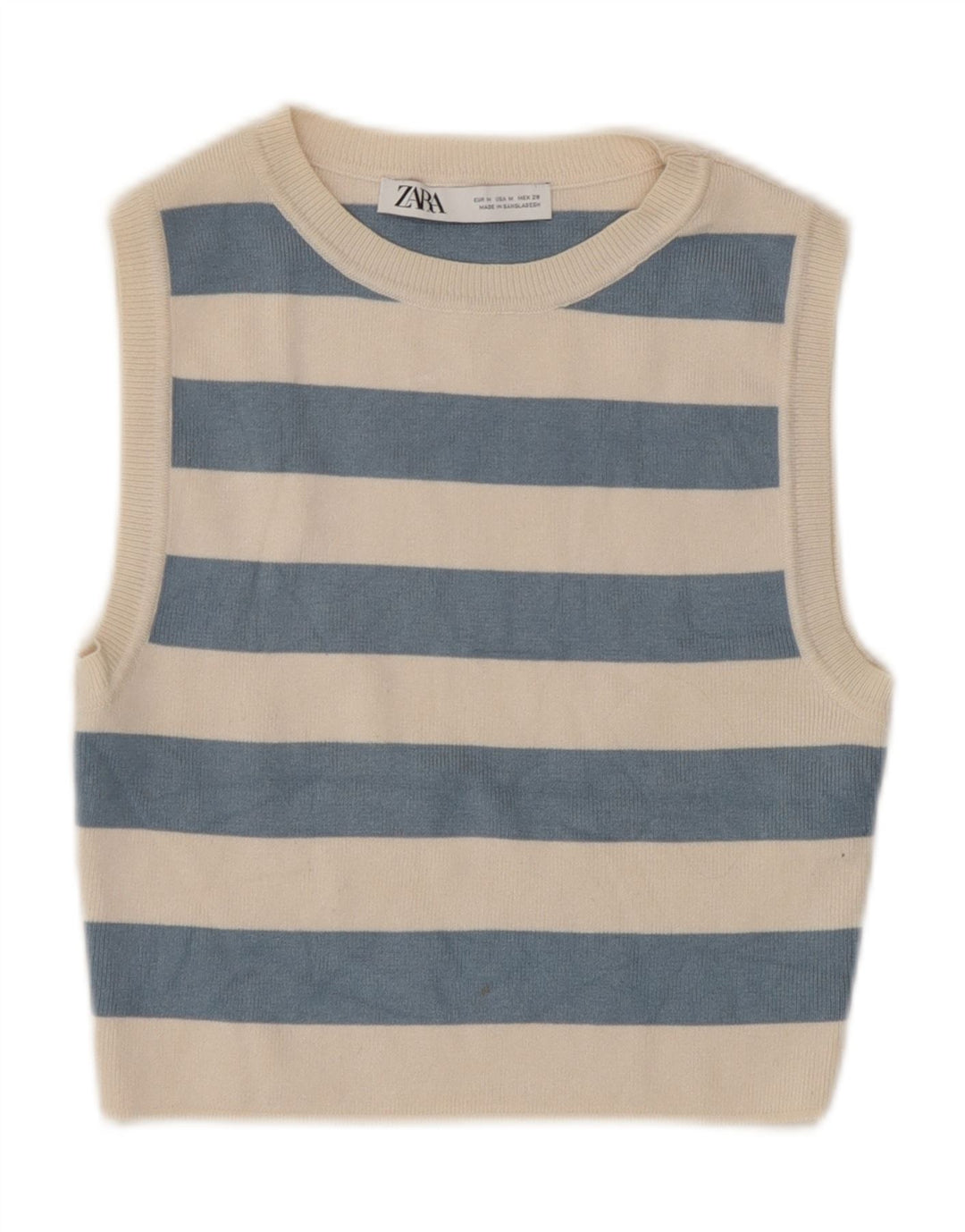 Zara Womens Crop Top UK 12 Medium Beige Striped Viscose