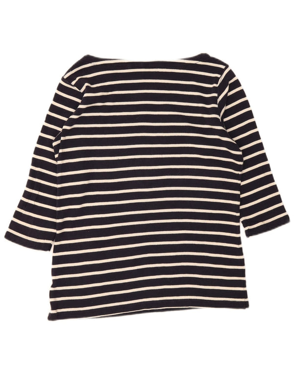 L.L.Bean Womens Top 3/4 Sleeve UK 14 Medium Navy Blue Striped