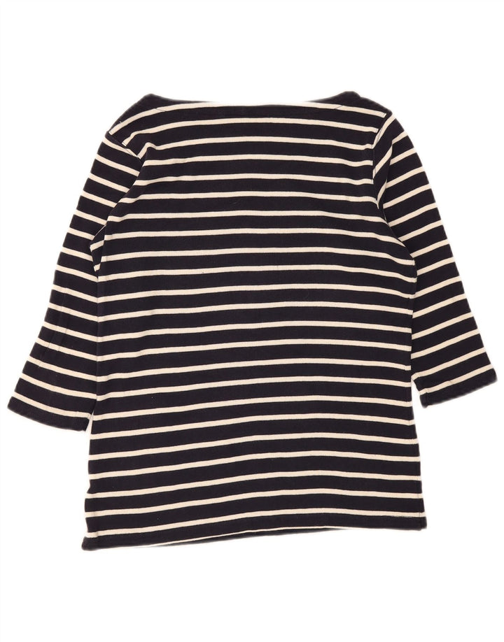 L.L.Bean Womens Top 3/4 Sleeve UK 14 Medium Navy Blue Striped