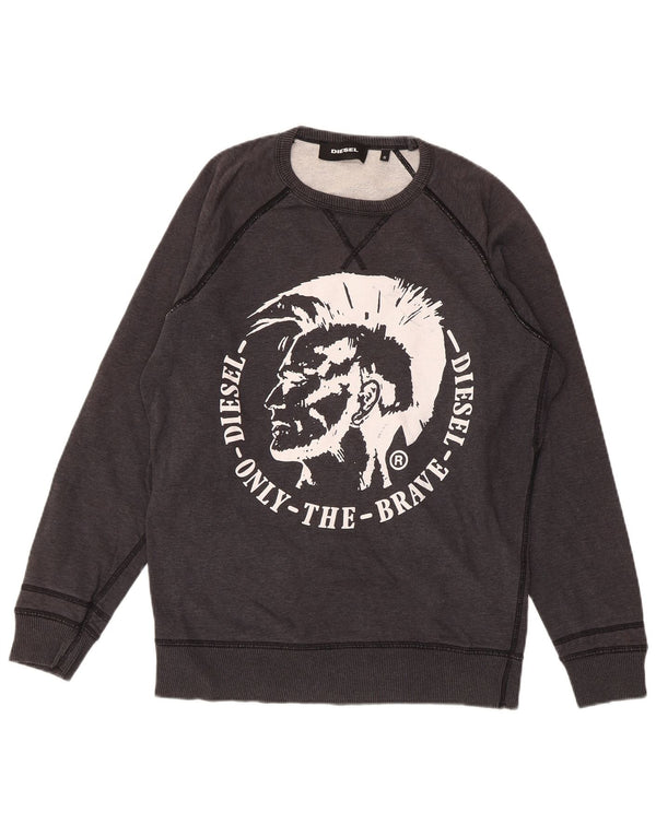 DIESEL Mens Graphic Sweatshirt Jumper Small Grey Cotton