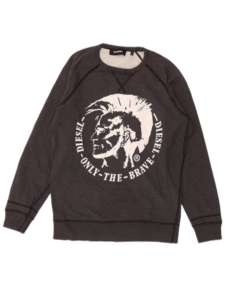 DIESEL Mens Graphic Sweatshirt Jumper Small Grey Cotton