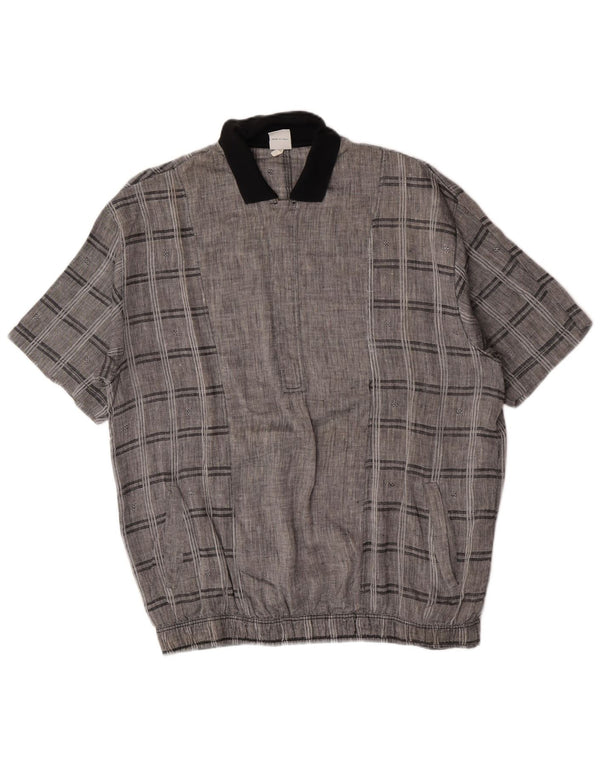 Vintage Mens Short Sleeve Pullover Shirt Medium Grey Check