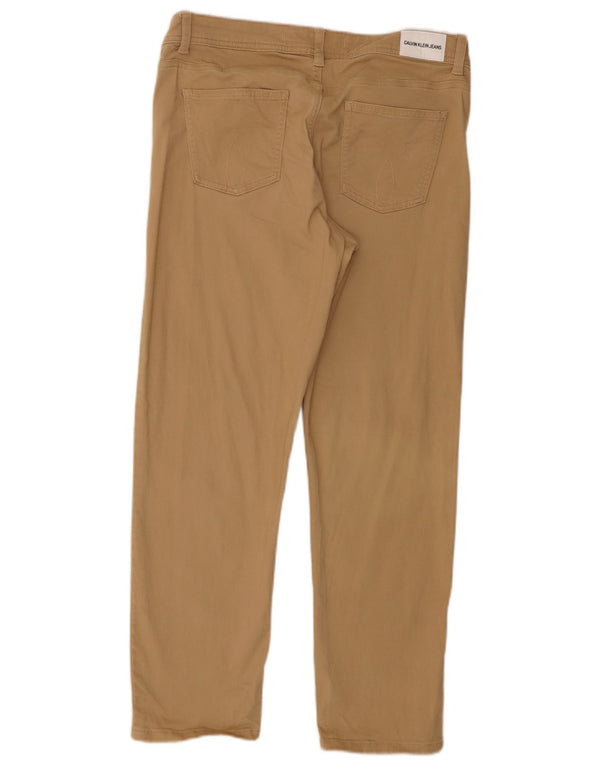 Calvin Klein Womens Slim Casual Trousers US 10 Large W32 L26 Beige Cotton
