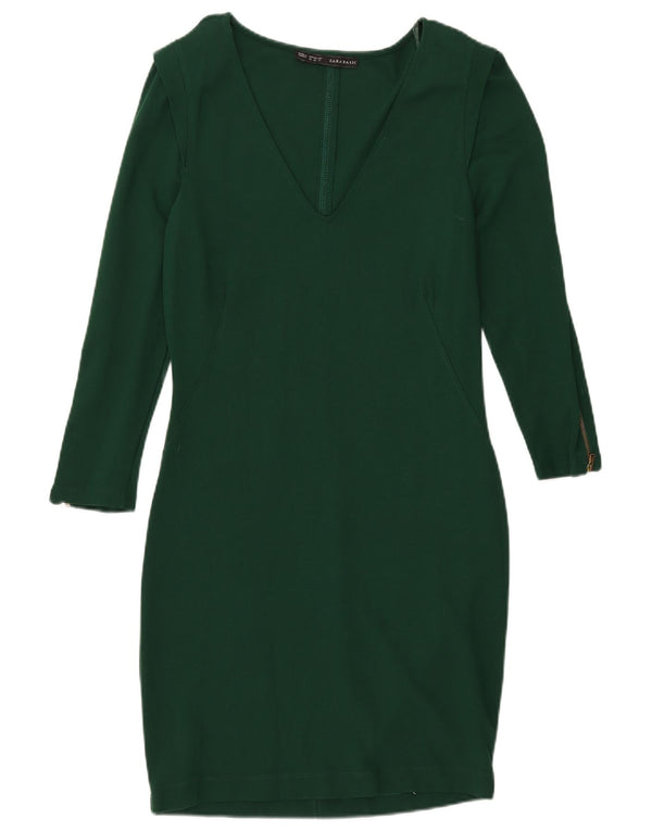 Zara Womens 3/4 Sleeve Sheath Dress UK 18 XL Green Viscose