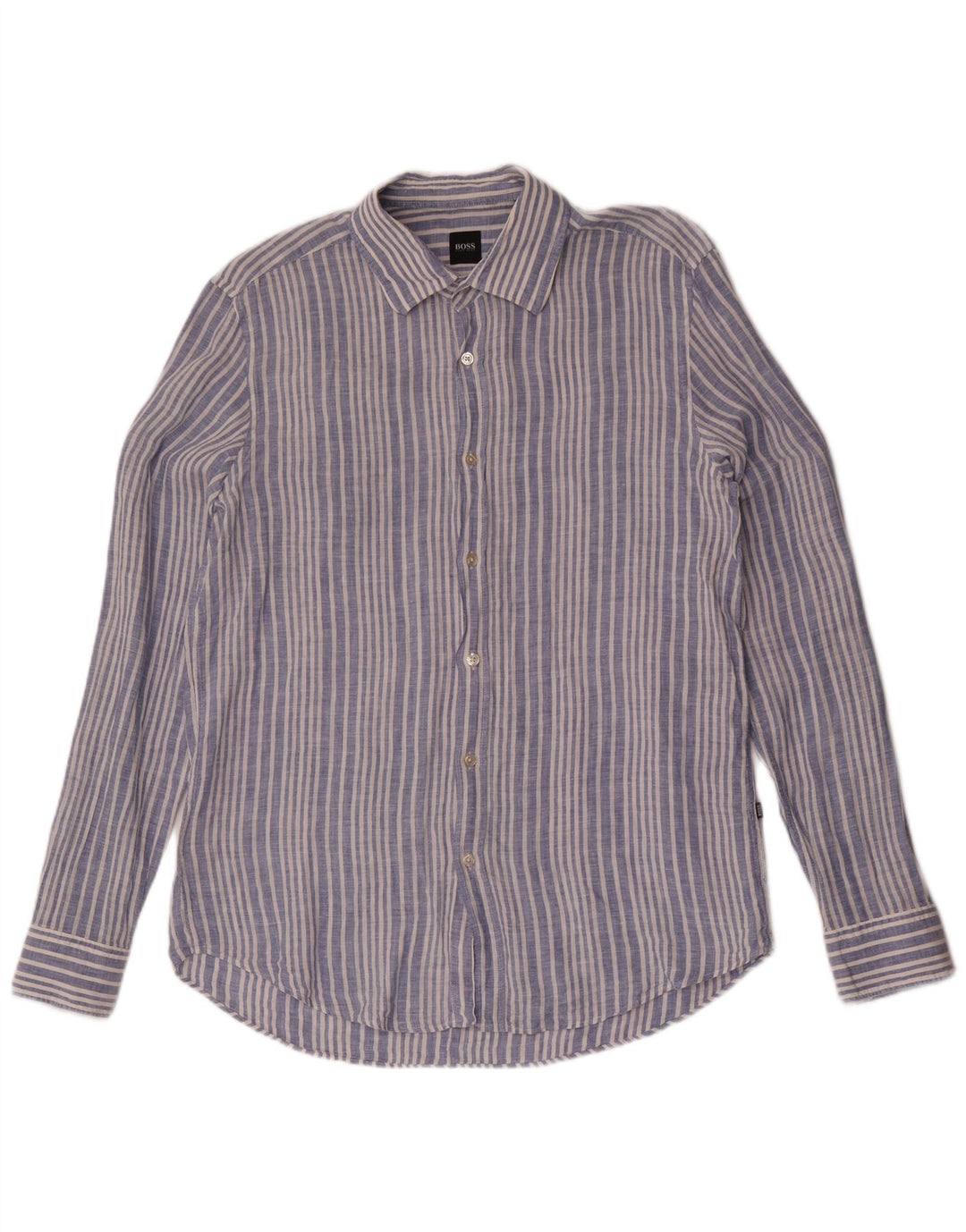Hugo Boss Mens Shirt Large Blue Pinstripe Linen