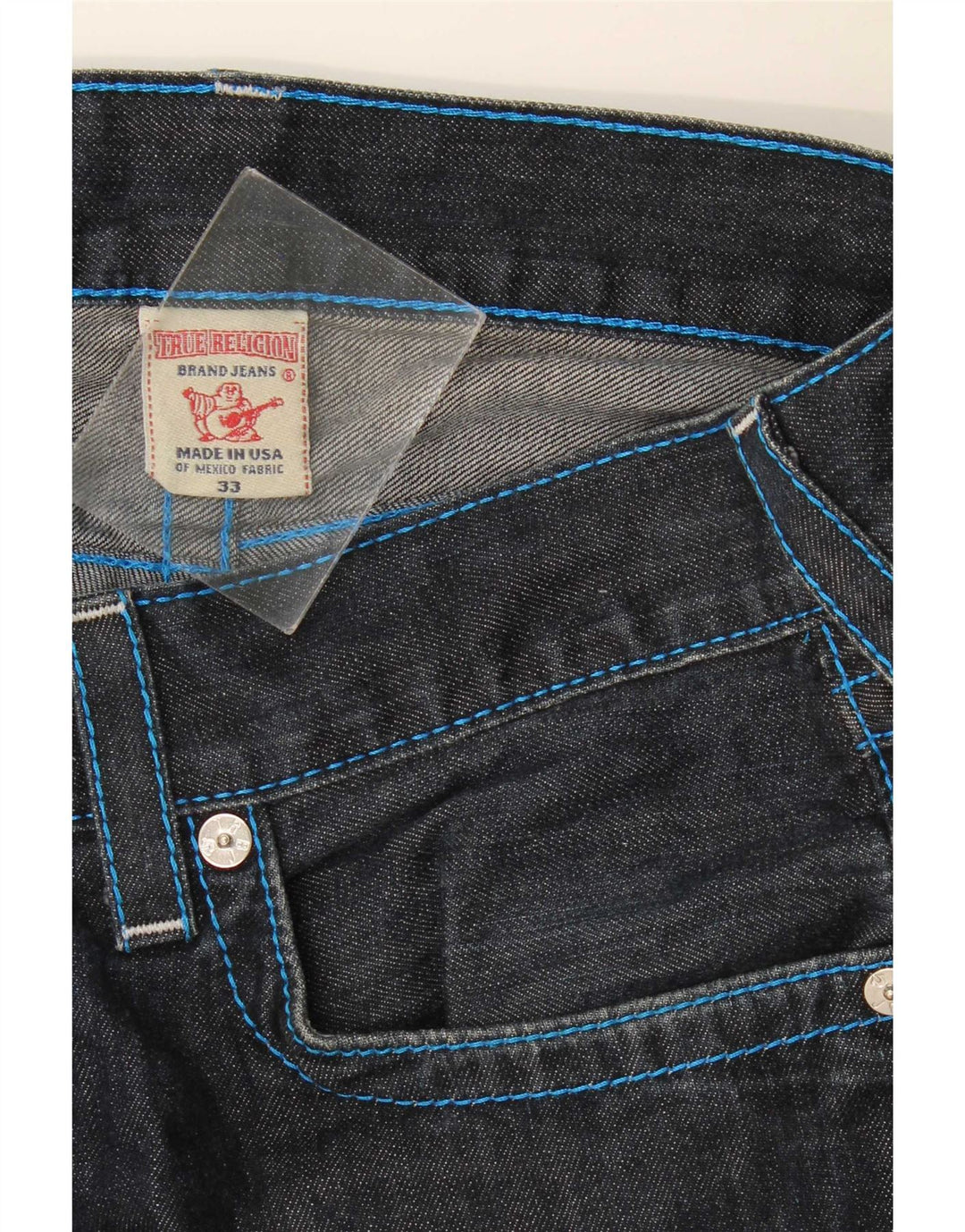 True Religion Mens Straight Jeans W33 L35 Navy Blue Cotton